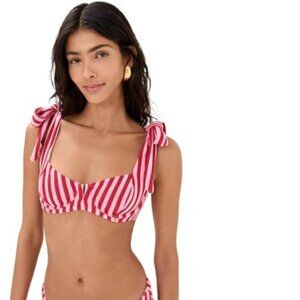 Beach Riot Blair Striped Tie Shoulder Bikini Top Red Size M 3740